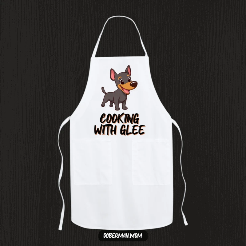 Funny Happy Doberman Apron: A happy Doberman in a playful bark, ready to assist in the kitchen with joy.
