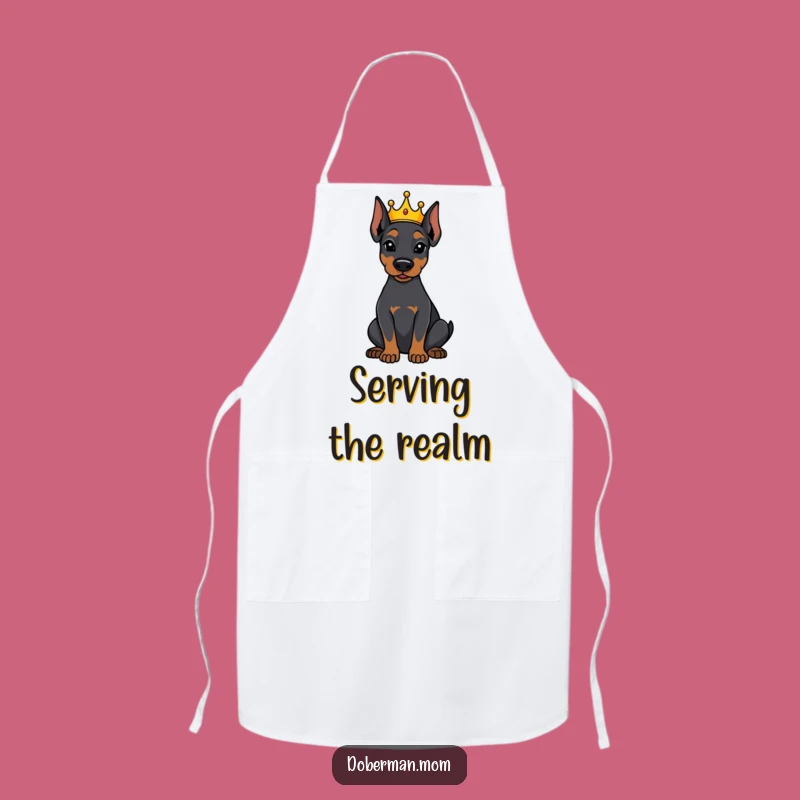 Funny Crowned Doberman Apron - Attentive Royal Pup Kitchen Humor Gift