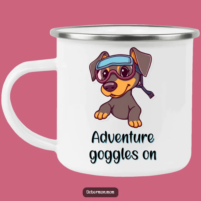 Funny Sports Doberman Camping Mug: Playful Goggles Outdoor Companion Gift
