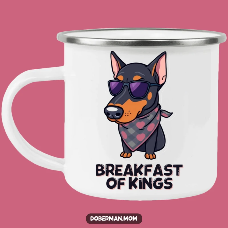 Adventure Ready Funny Regal Doberman Camping Mug: Stylish Bandana Outdoor Drinkware