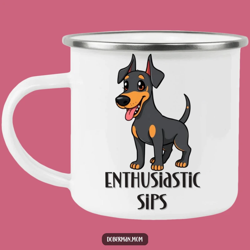 Funny Doberman Camping Mug: Wagging Tail Eager Friend - Humorous Outdoor Gift