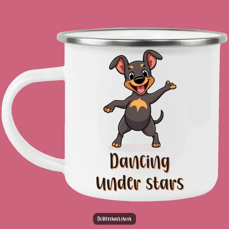 Funny Cheerful Doberman Dance Camping Mug: Adventure with a Wagging Tail