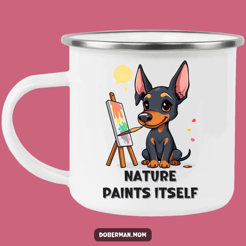 Funny Doberman Artist Camping Mug: Create Art Outdoors, Durable Funny Gift