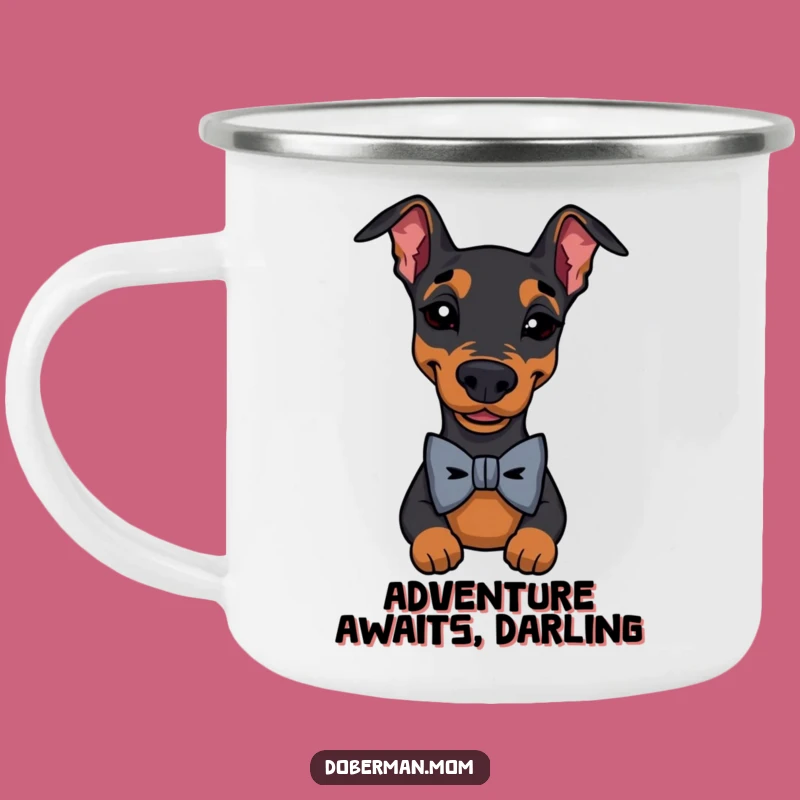 Funny Doberman Bow Tie Wink Camping Mug: Rugged Canine Charm on the Go Gift