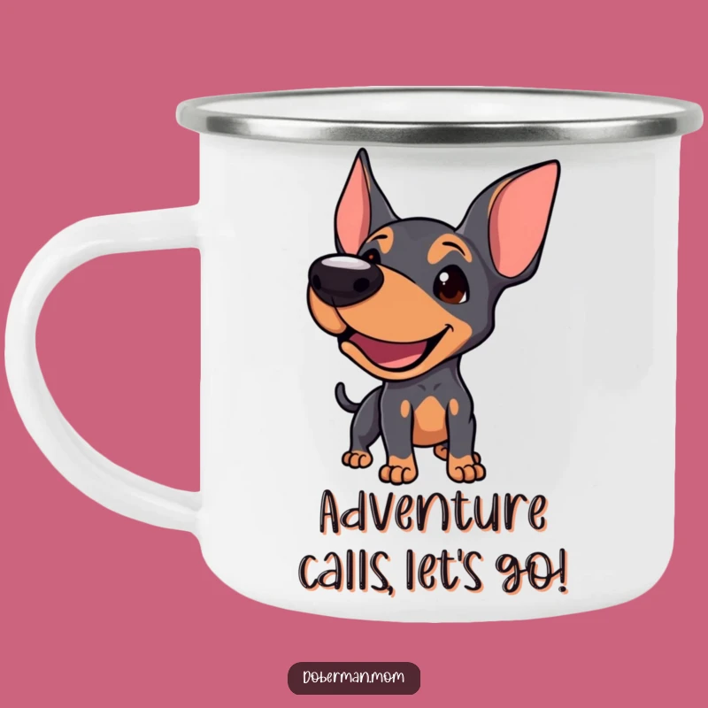 Funny Doberman Camping Mug: Playful Bark Adventure Buddy, Rugged and Fun Funny Gift