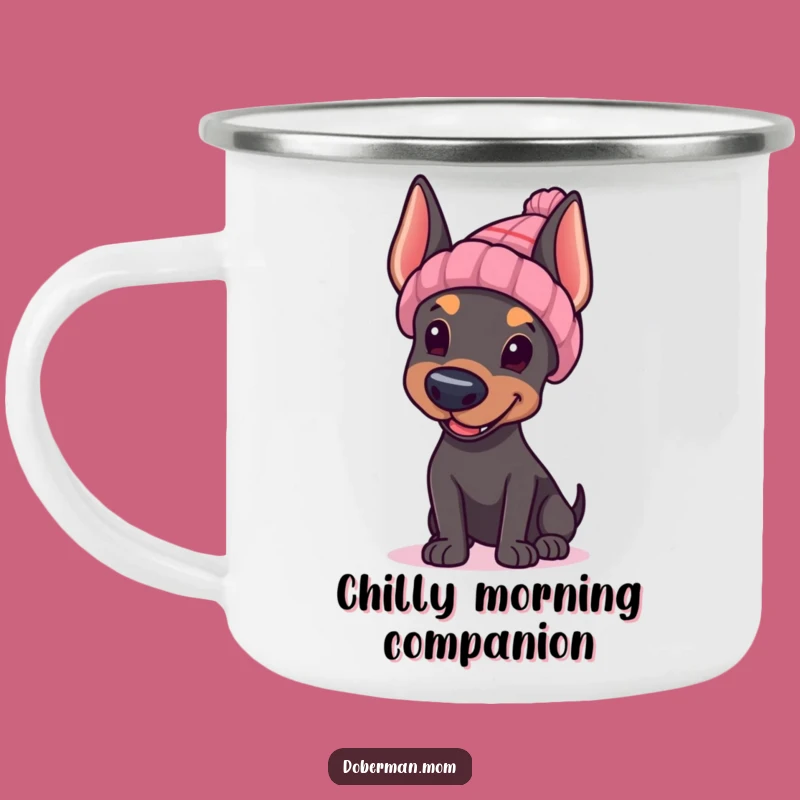 Funny Doberman Hat Wave Camping Mug: Cozy Adventures, Adorable Gift