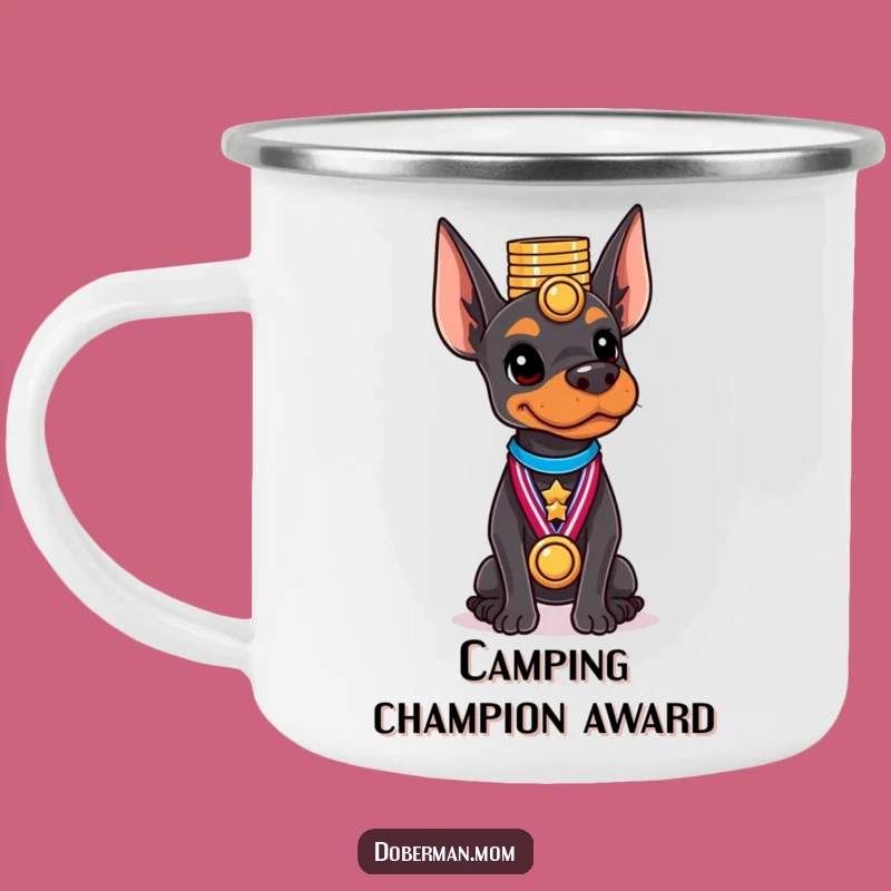 Funny Doberman Medal Master Camping Mug: Durable Trophy for Outdoor Champions