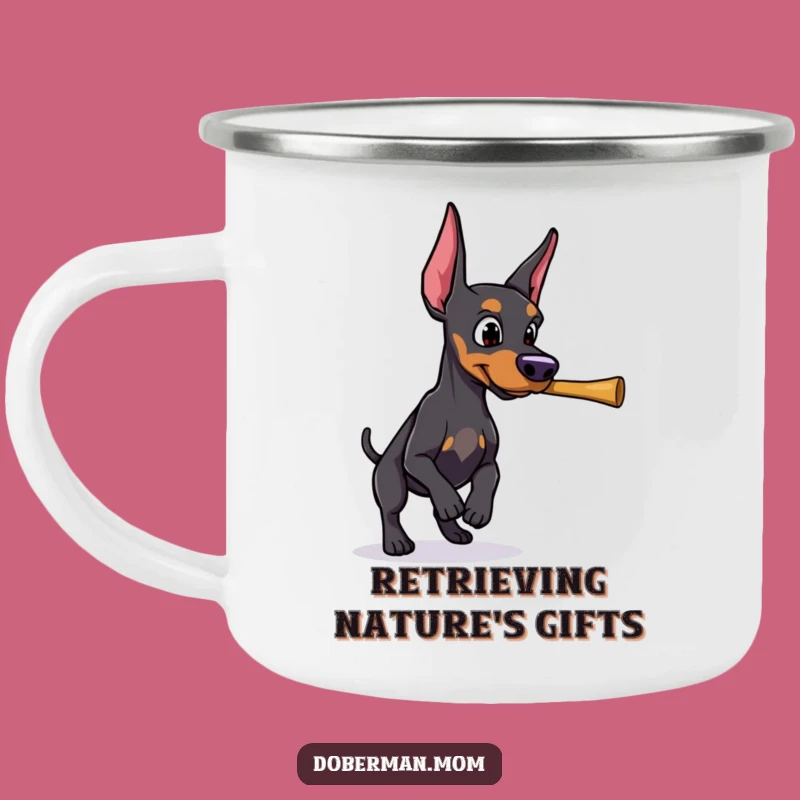 Funny Doberman Stick Fetch Camping Mug: Determined Adventures Gift