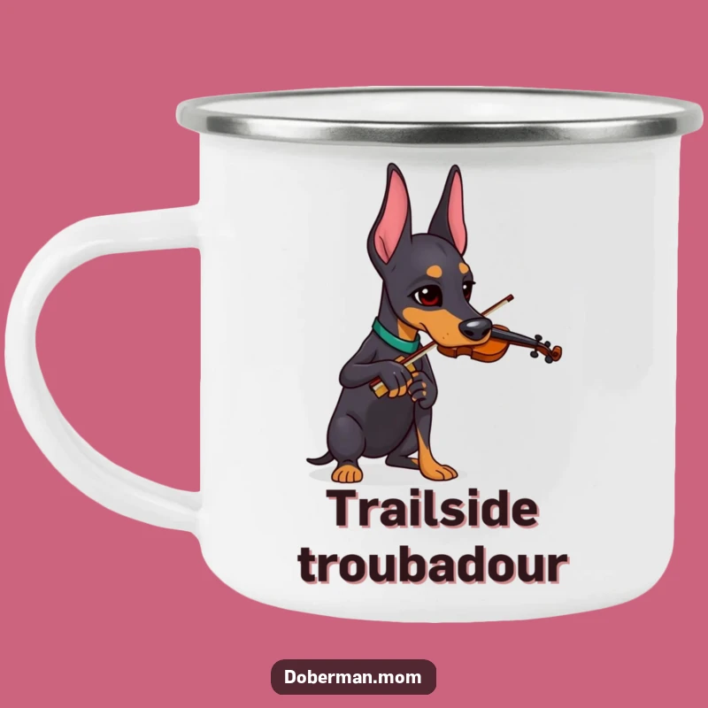 Funny Doberman Violinist Camping Mug: Outdoor Concerts and Laughs, Best Funny Gift