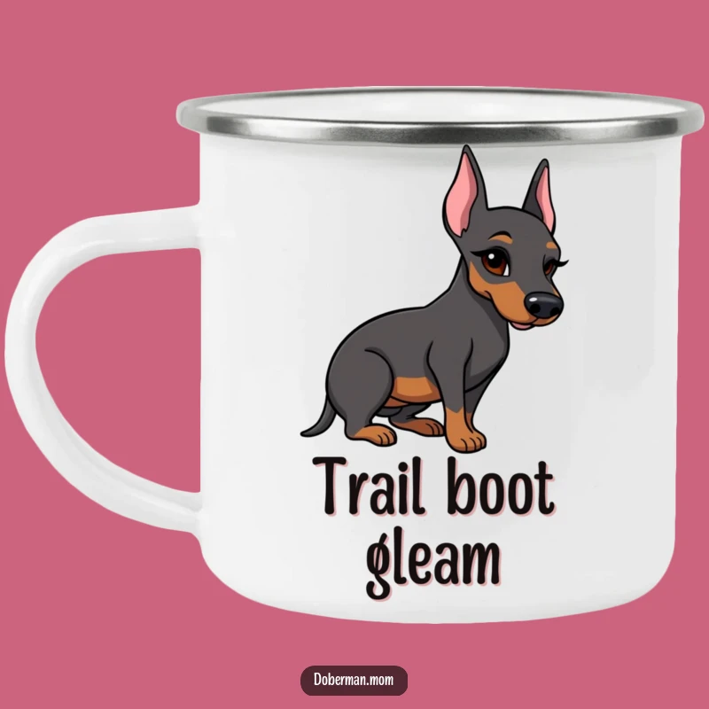 Funny Doberman Boot Camping Mug: Winking Dog, Polished Boot Cup, Outdoor Gift