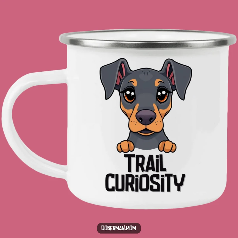 Curious Doberman Camping Mug: Expressive Eyes on Your Outdoor Adventures