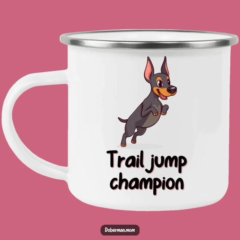 Funny Determined Doberman Jump Camping Mug - Athletic Drinkware