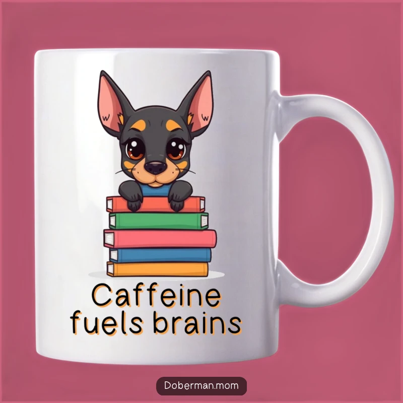 Funny Doberman Book Stack Mug: Smart Canine Scholar Coffee Cup Gift