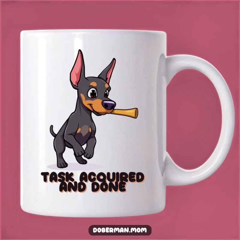 Determined Funny Doberman Stick Fetch Mug: Energetic Dog Gift for Power Players