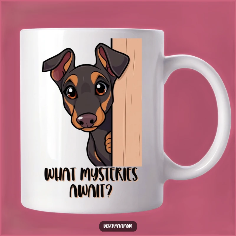 Funny Doberman Peek Mug: Curious Dog Surprise - Hilarious & Intriguing Gift