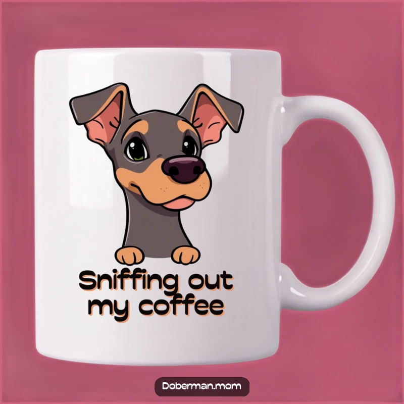 Funny Doberman Sniffing Mug: Hilarious Alert Dog Gift for Curious Minds