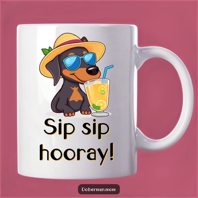Funny Doberman Sun Hat Mug: Relaxed Canine Vacation Vibes Gift