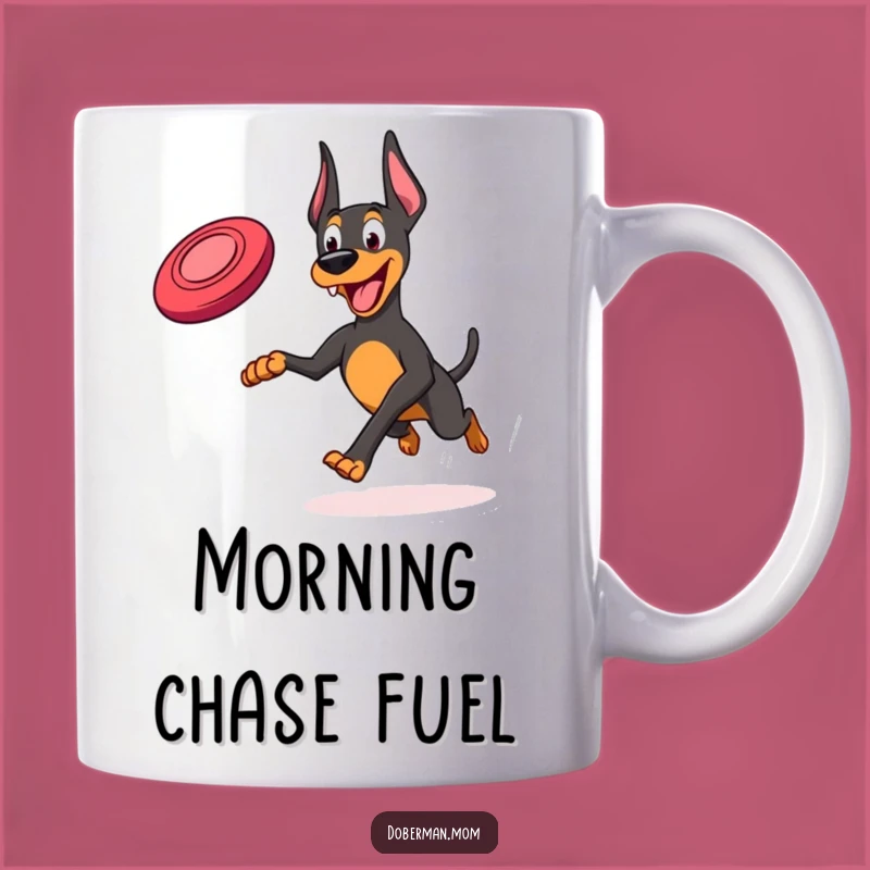 Funny Frisbee Doberman Mug: Joyful Running Dog Gift for Park Lovers