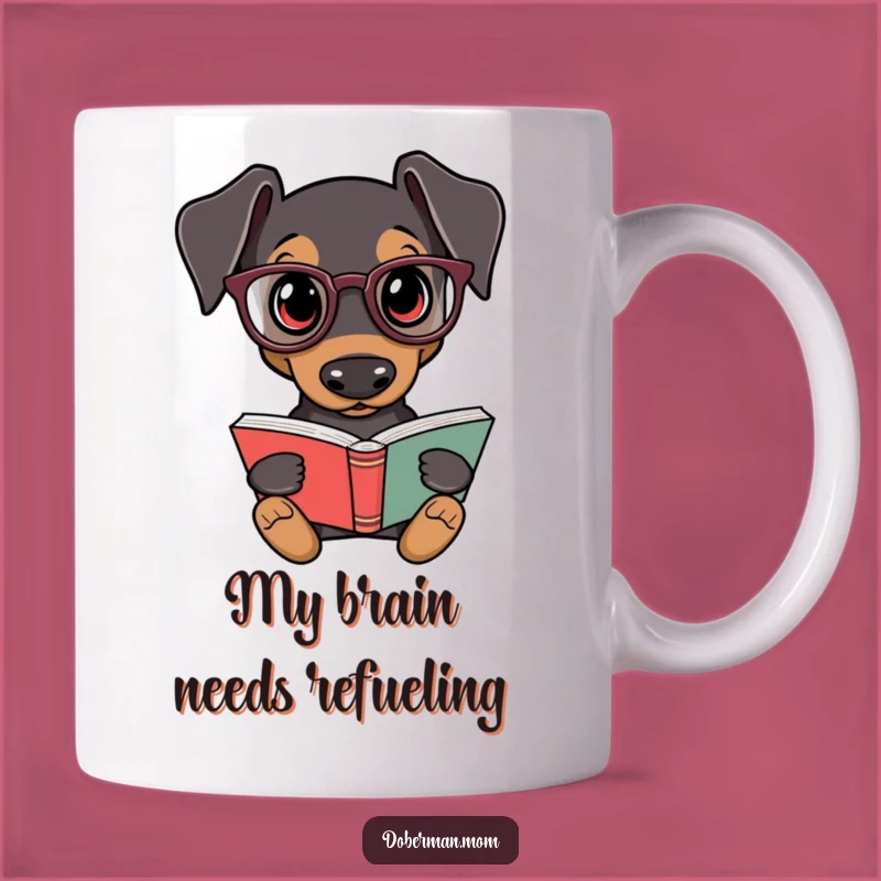 Funny Doberman Bookworm Mug - Adorable Dog Reading Gift for Bibliophiles