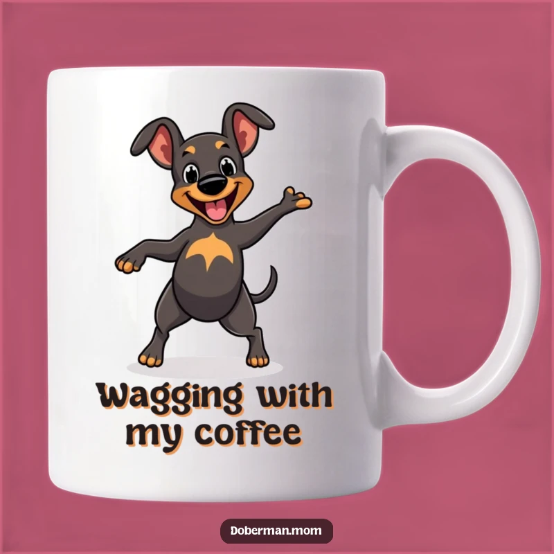Funny Cheerful Doberman Dance Mug: Hilarious Wagging Tail Gift for Dog Lovers