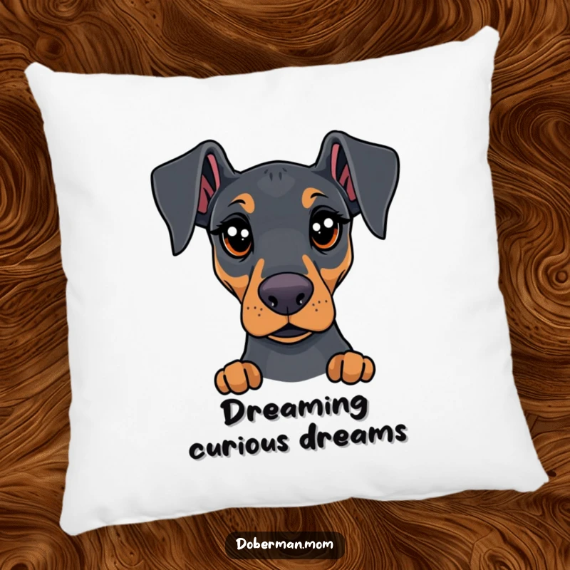 Funny Doberman pillow with expressive, curious eyes adding a touch of playful wonder and comfort to any room.