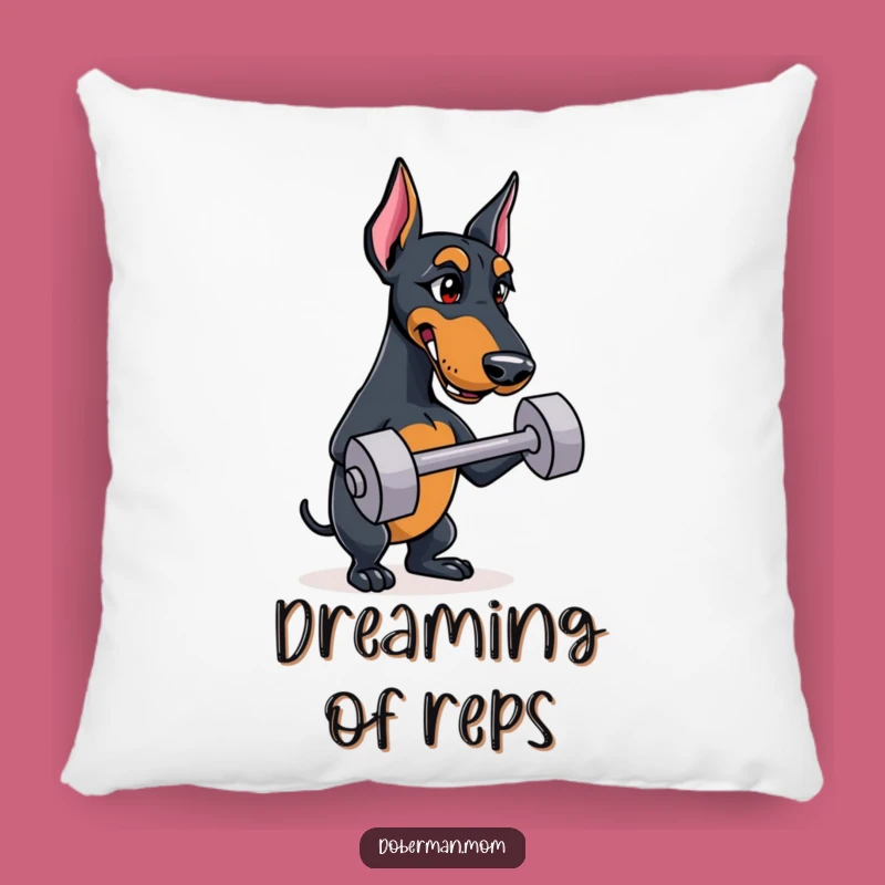 Funny Doberman Pillow: Determined Dog Dumbbell Accent, Comfy Workout Decor Gift