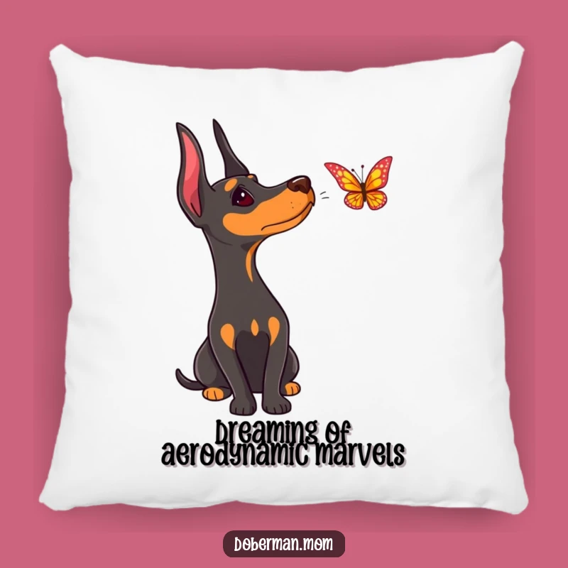 Funny Doberman Butterfly Pillow: Cozy Curious Dog Cushion, Adorable Funny Gift