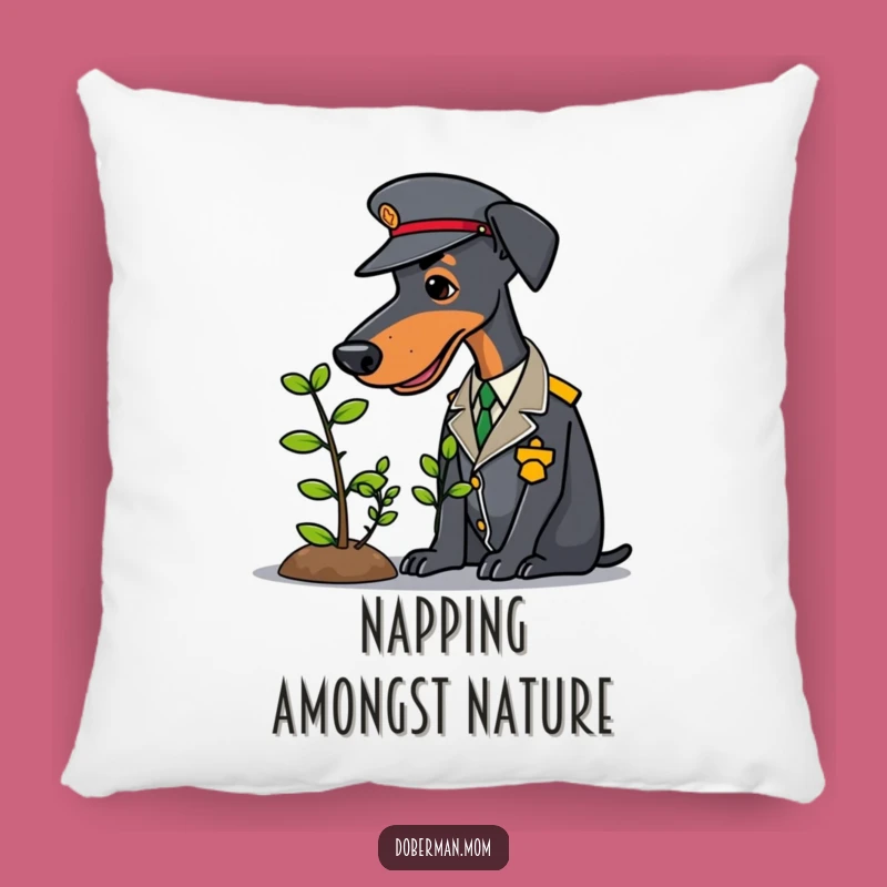 Funny Doberman Gardener Pillow: Cozy Canine Cultivator, Ideal Humorous Gift