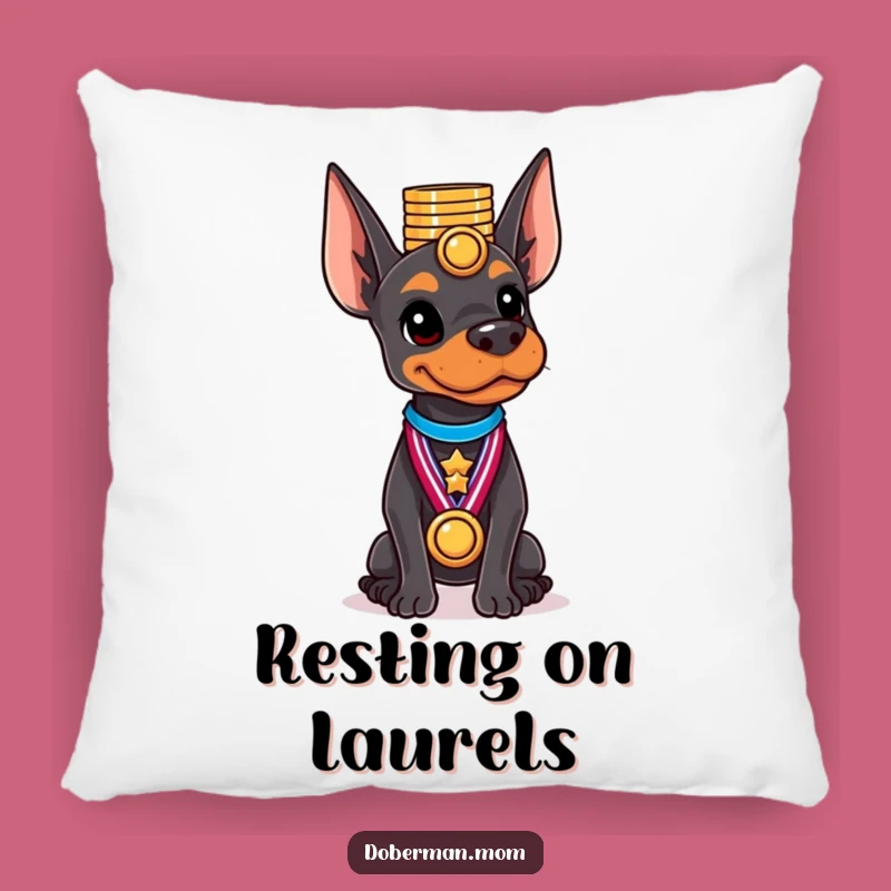 Funny Doberman Medal Master Pillow: Soft Accent with Winning Humor, Perfect Gift