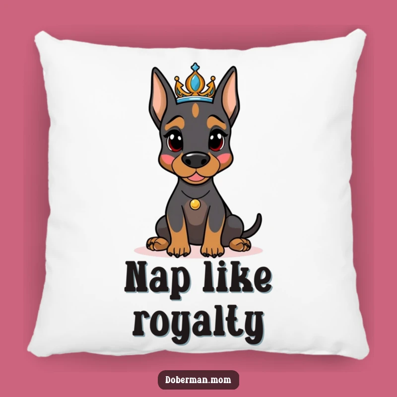 Funny Doberman Tiara Pillow - Regal Comfort and Humorous Canine Decor Gift