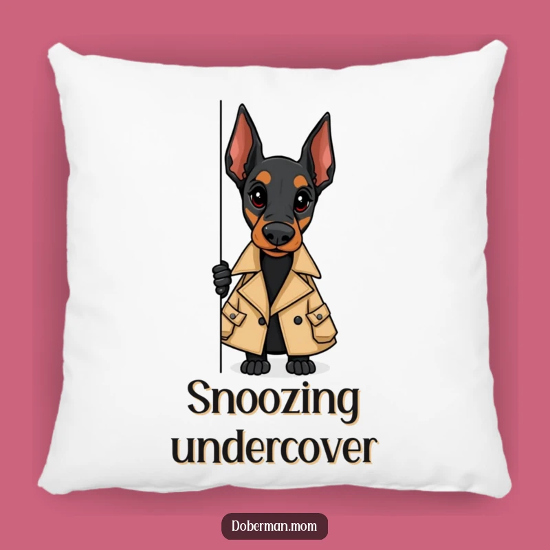 Funny Doberman Trench Coat Pillow - Cozy Spy Comfort Gift
