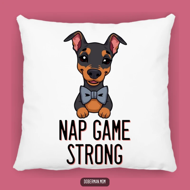 Funny Doberman Bow Tie Wink Pillow: Cozy Canine Comfort with a Wink Gift