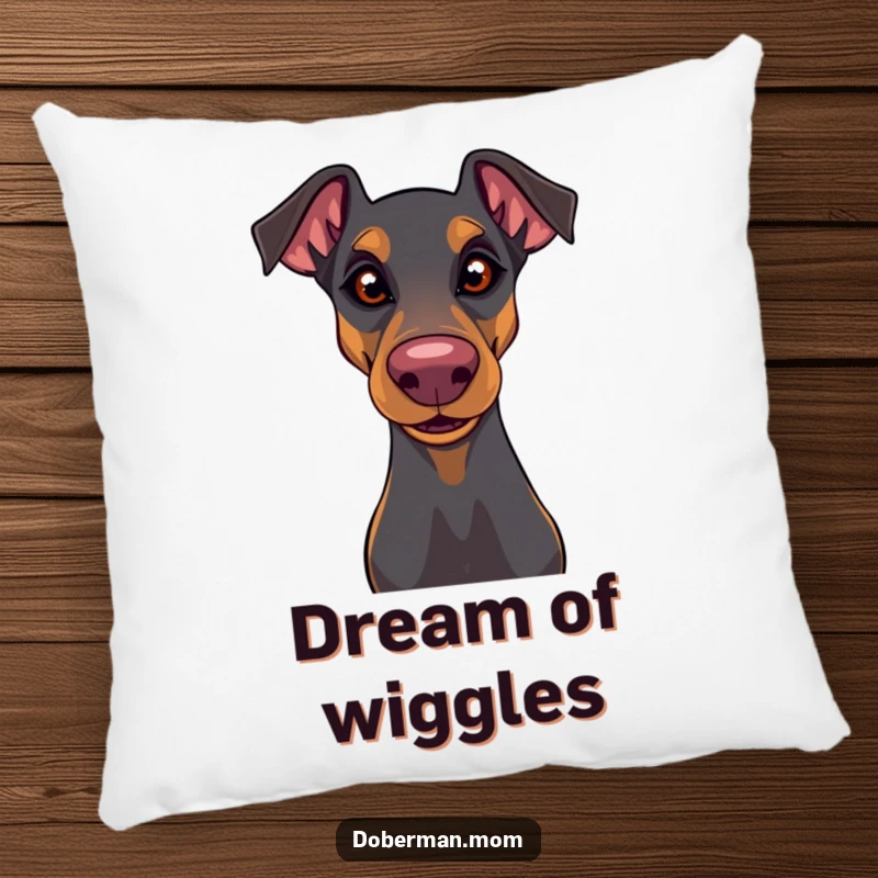 Funny Doberman pillow with a playful glint and wiggly nose, adding cozy comfort and a touch of canine mischief.