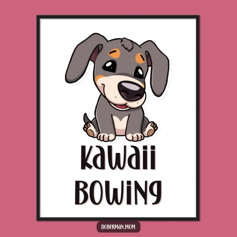 Funny Kawaii Doberman Bowing Digital Art: Instant Cute Decor