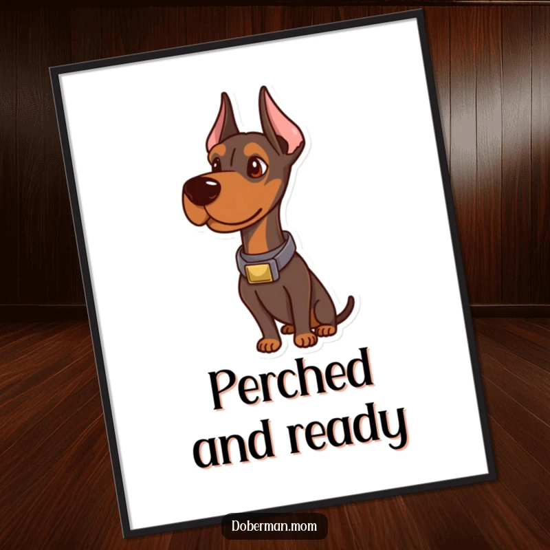 Funny Doberman Digital Print: An alert, sophisticated Doberman in a chic collar, ready to grace your walls with humor.