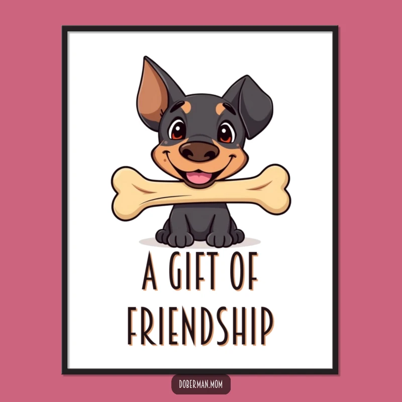 Funny Sweet Doberman Bone Digital Art - Instant Adorable Print