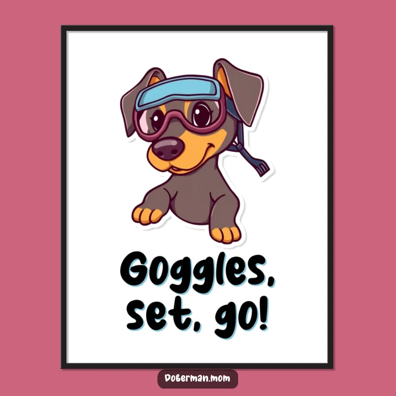 Funny Sports Doberman Digital Print: Playful Goggles Dog Wall Art Gift