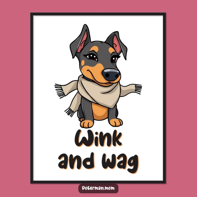 Funny Doberman Winking Digital Art Print - Instant Canine Style!