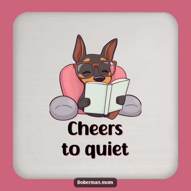 Funny Doberman Reading Coaster: Protect Surfaces with Scholarly Style