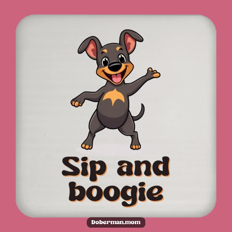 Funny Cheerful Doberman Dance Coaster: Protect Surfaces with Canine Joy