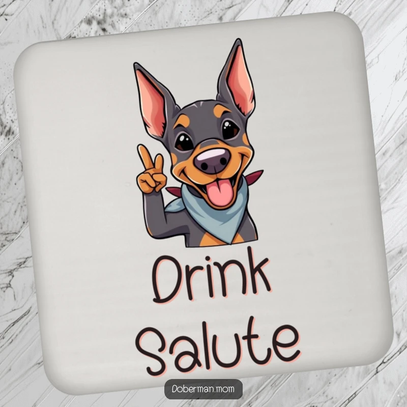 Funny Doberman Salute Coaster: A smiling doberman with a bandana gives a playful salute, adding a cool touch to tables.