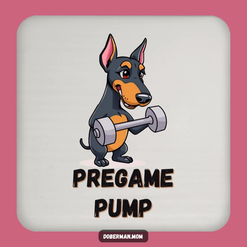 Funny Doberman Coaster: Determined Dog Dumbbell Protection, Bar Decor Gift