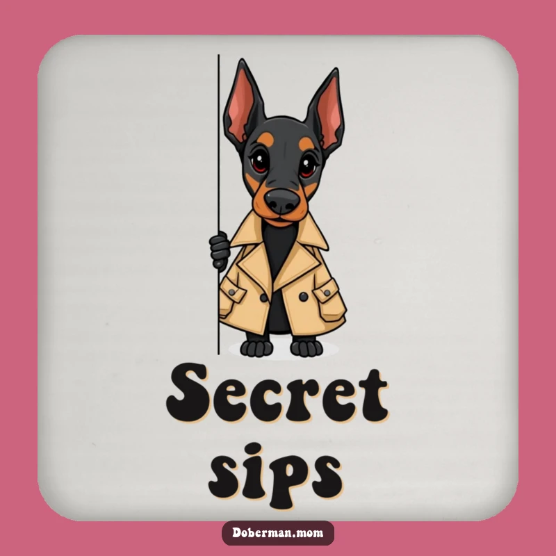Funny Doberman Trench Coat Coaster - Spy Drink Protection Gift