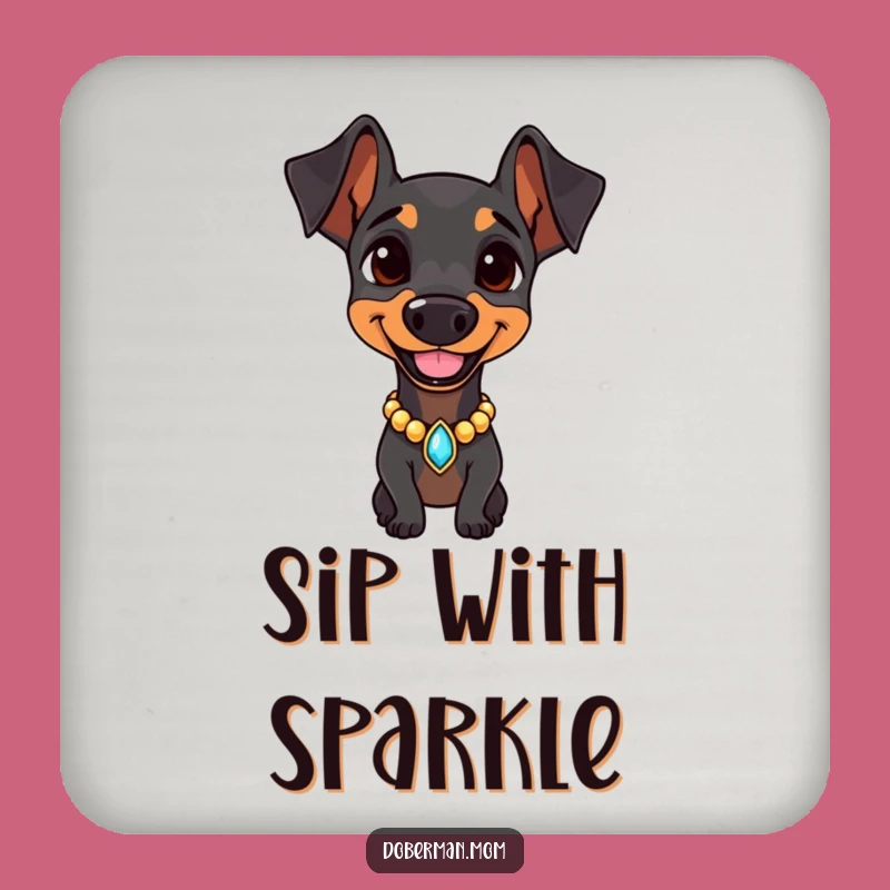 Doberman Jeweled Collar Coaster: Protect Surfaces with Style