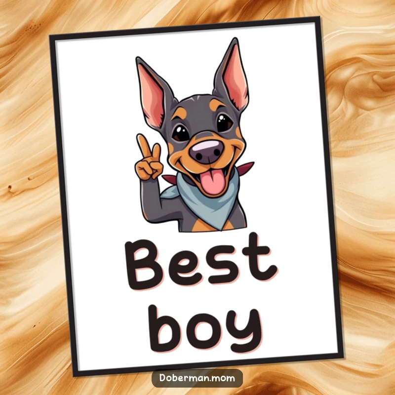 Funny Doberman Salute Poster: A smiling doberman in a bandana gives a playful salute, creating a humorous and striking artwork.