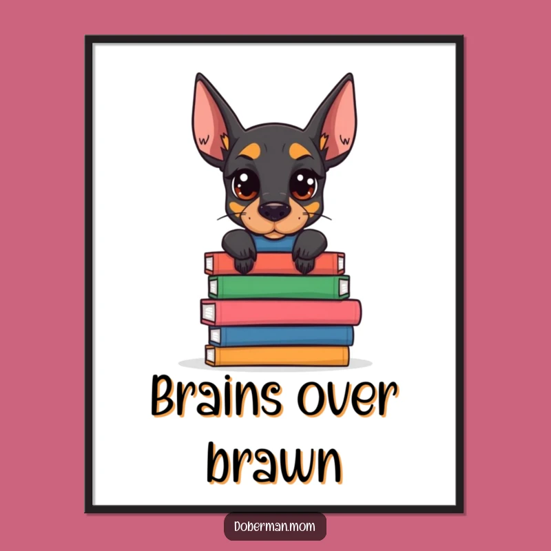 Funny Doberman Book Stack Poster: Intellectual Canine Art for Your Wall Gift