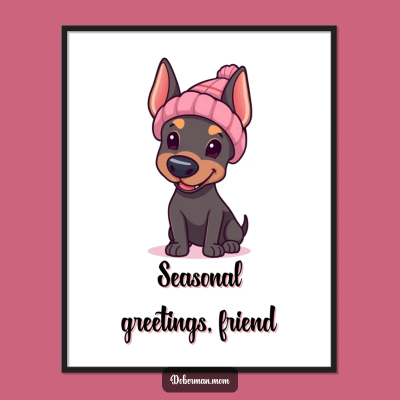 Funny Doberman Hat Wave Poster: Adorable Wall Art, Unique Gift