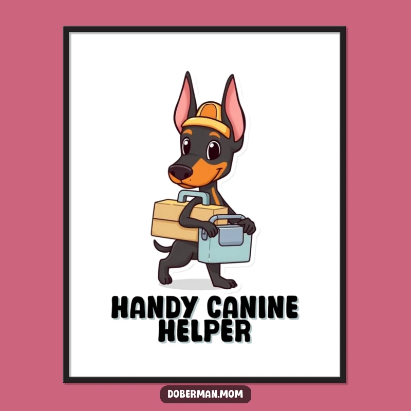 Funny Doberman Toolbox Poster: Handy Dog Art, Workshop Decor Gift