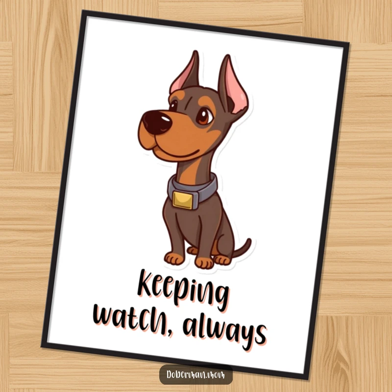 Funny Doberman Poster: An alert, sophisticated Doberman portrait featuring a distinguished collar, adding humor to decor.