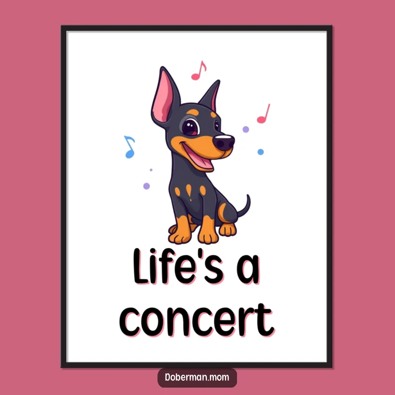 Funny Musical Doberman Poster: Rhythmic Dog Art, Lively Decor